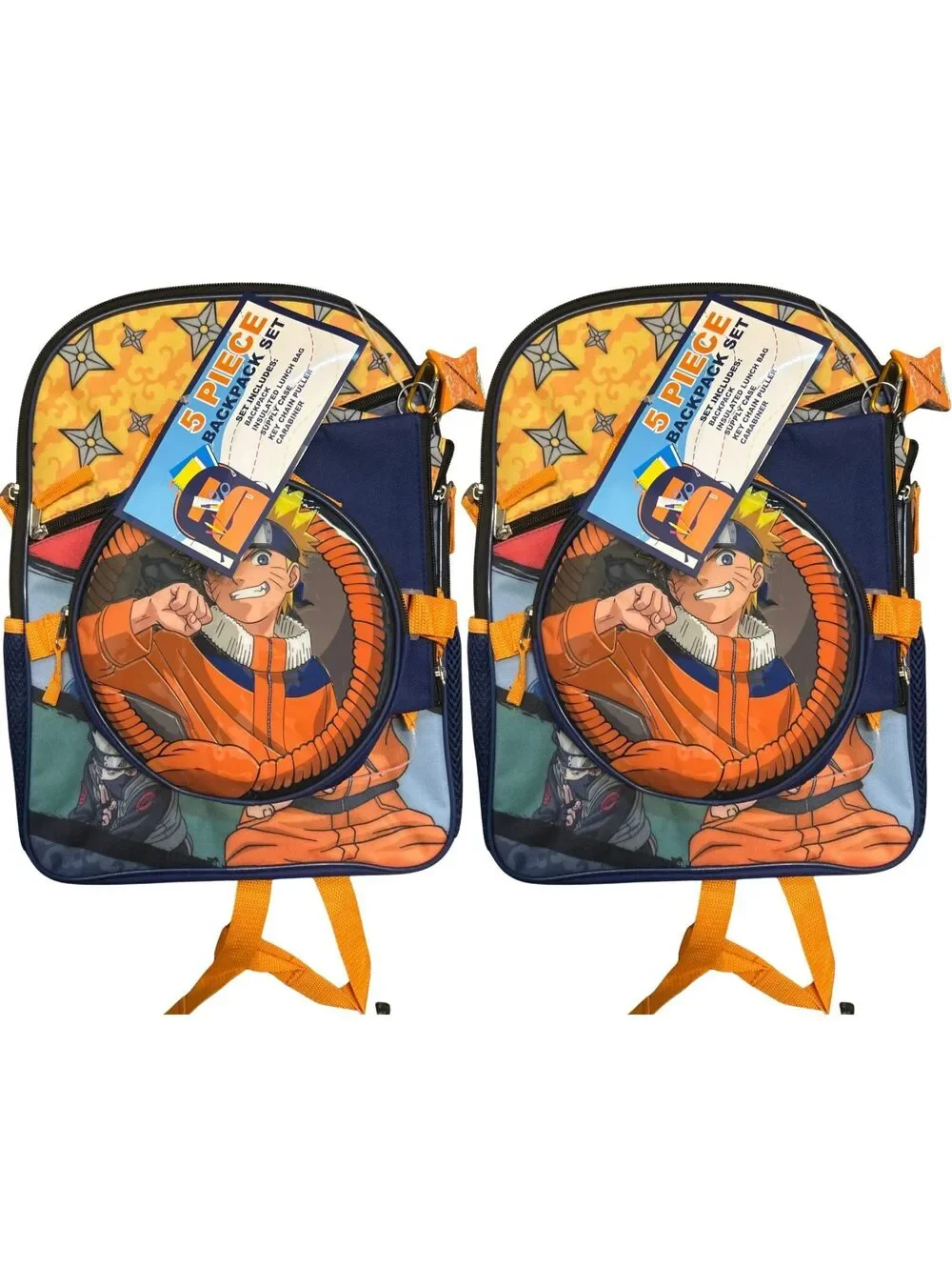 Naruto 5-Piece Backpack School Set Lunch Bag Pencil Case 2-Pack
